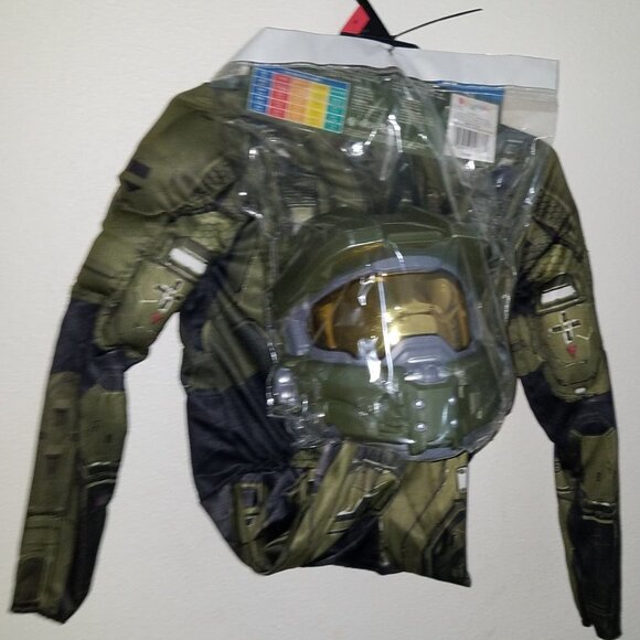 NEW Halo Master Chief Halloween Costume Boys Small 4-6 Green Mask Muscles - Picture 4 of 6